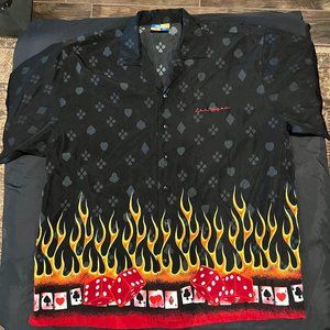 Vintage Mens Las Vegas Black Button-Up Shirt "Flames" XNT - Size 3XL